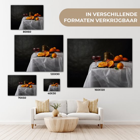 Tableau sur toile Nature Morte - Mandarines - Vin - 120x90 cm - Décoration murale