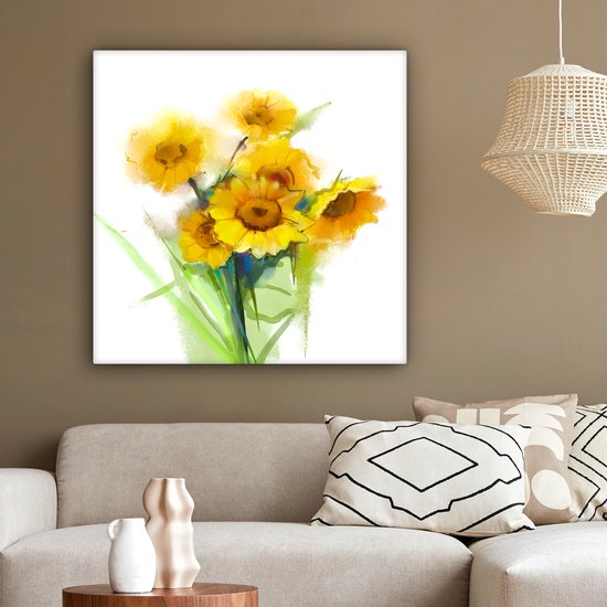 Tableau Peinture à l'Huile - Tournesols - Couleurs - 90x90 cm - Décoration murale