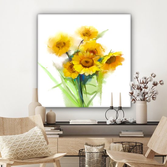 Tableau Peinture à l'Huile - Tournesols - Couleurs - 90x90 cm - Décoration murale