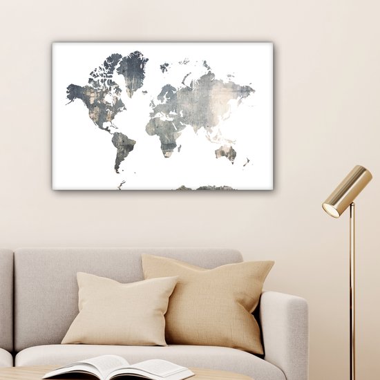 Wereldkaart du béton brut sur fond blanc 60x40 cm