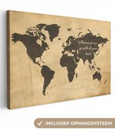 Peintures Toile Wereldkaart - Vintage - Citation - 150x100 cm - Décoration murale
