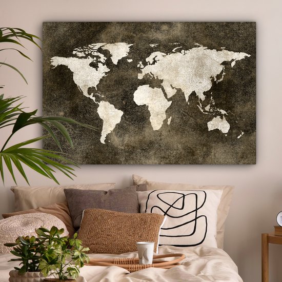 Peintures Toile Wereldkaart - Vintage - Sépia - 150x100 cm - Décoration murale