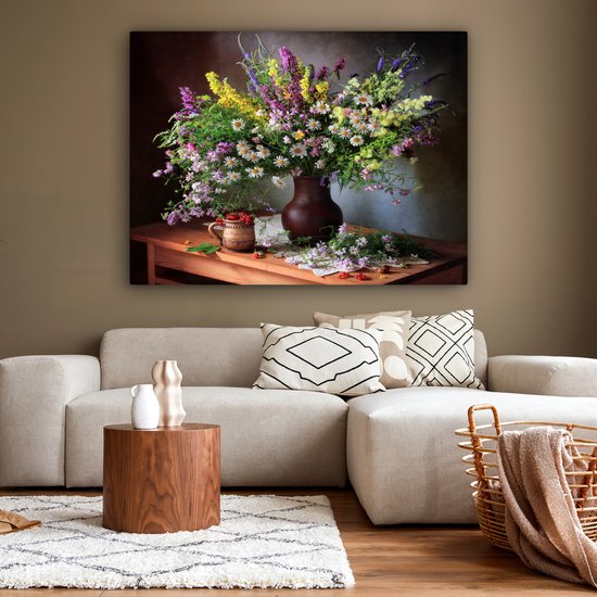 Toile Peinture Fleurs - Tableau - Nature Morte - 160x120 cm - Décoration murale XXL