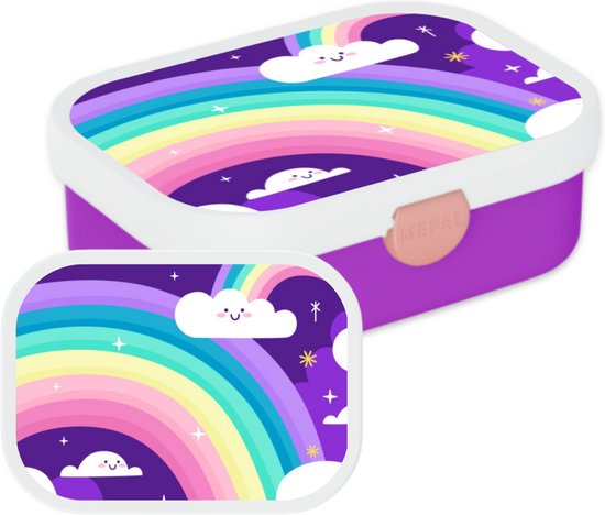 Mepal Broodtrommel voor Kinderen - Bento Lunchbox - Regenboog - Inclusief Bentobakje & Vorkje - BPA vrij en Vaatwasserbestendig - 750 ml - Paars