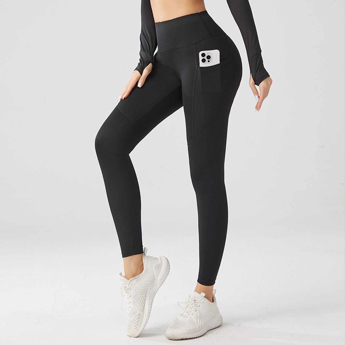 Sportlegging met zakje dames - Sportkleding dames - Sportbroek dames - High waist Sportlegging - Shape legging - Hardloopbroek dames - yoga legging dames - Zwart Maat XL - Gym Revolution