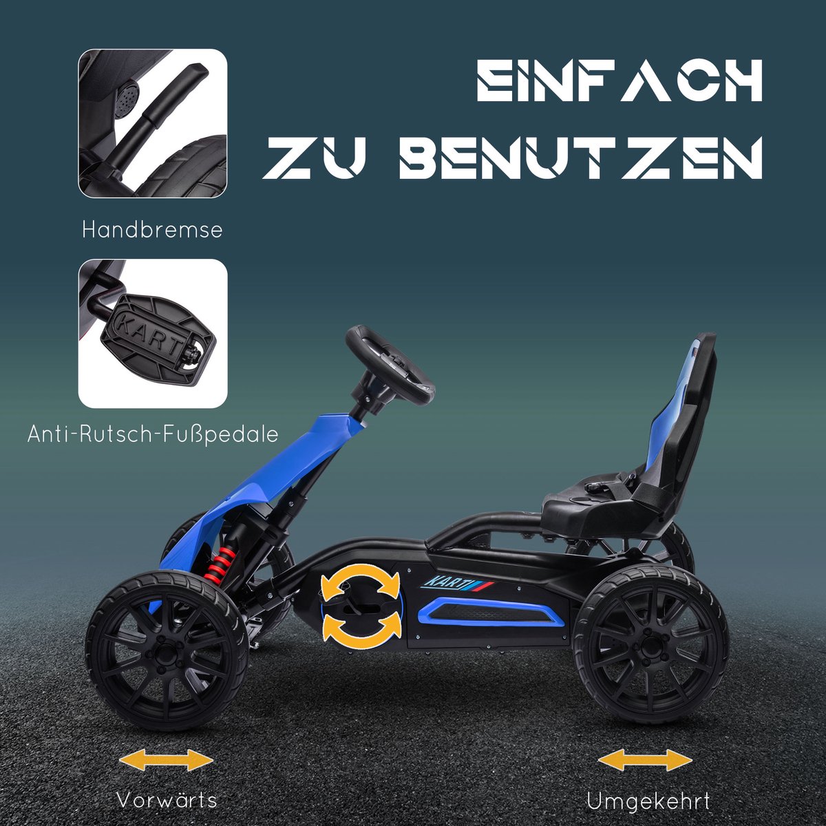 HOMCOM Pedal Go Kart Metall, Kunststoff 100L x 58B x 58,5H cm Blau — afbeelding 9