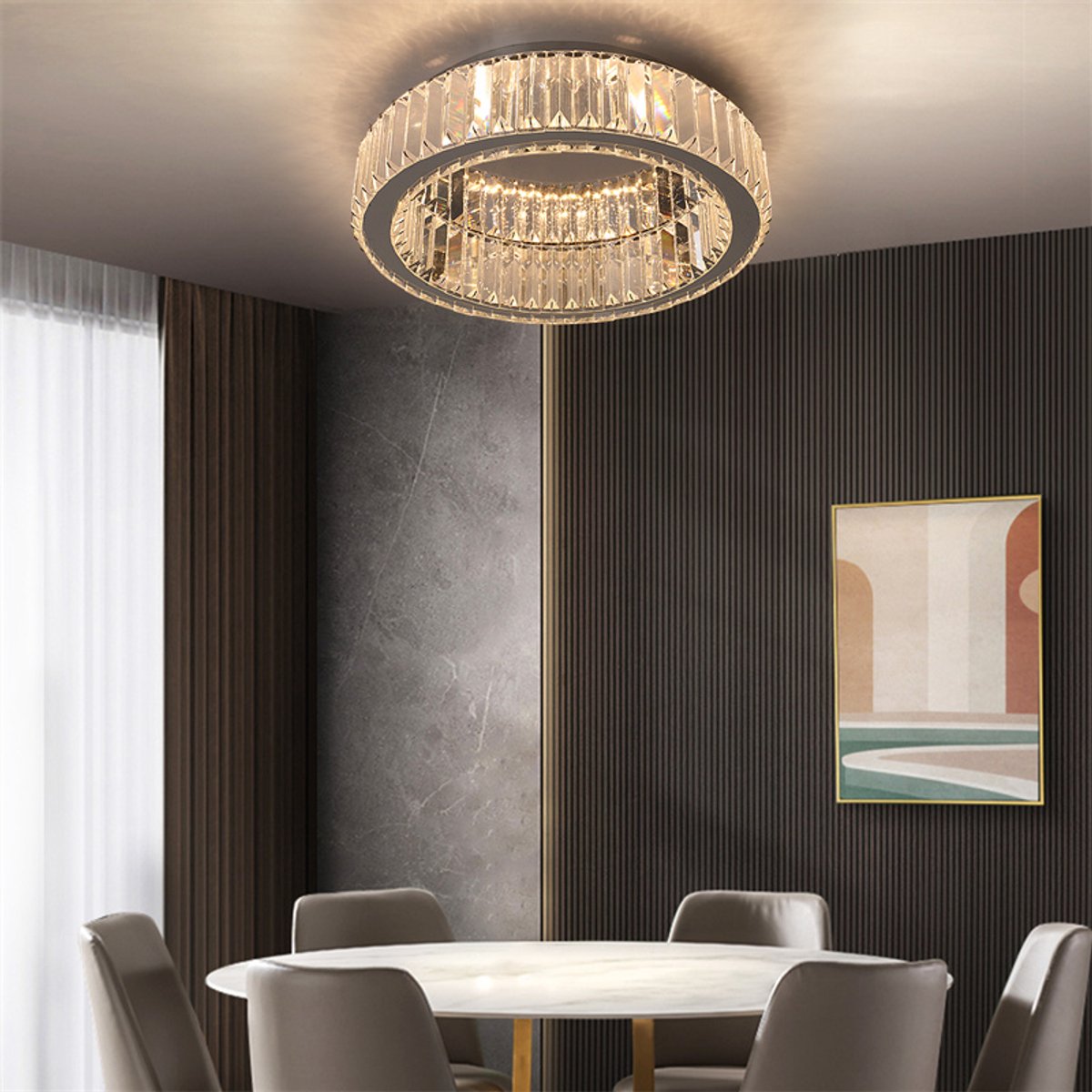 Crystal Ring LED Plafondlamp - Dimbaar Met Afstandsbediening - Woonkamerlamp - 38 cm - Moderne lamp - LED Rond Kristallen - Plafonniere - 40W