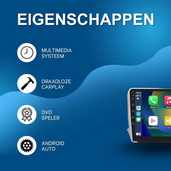 Autoradio avec Bluetooth - Carplay - Pour Peugeot 2008 et 208 (2014-2018) - Compatible avec Apple et Android - Stéréo - Navigation - Système de navigation automobile - 2 Go 64 Go