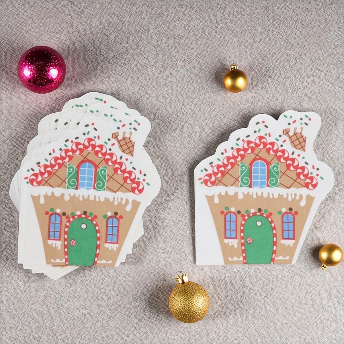 Image of 5-Pack Kerst servetten peperkoekhuisje - 33x33 cm - Kerstaccessoire