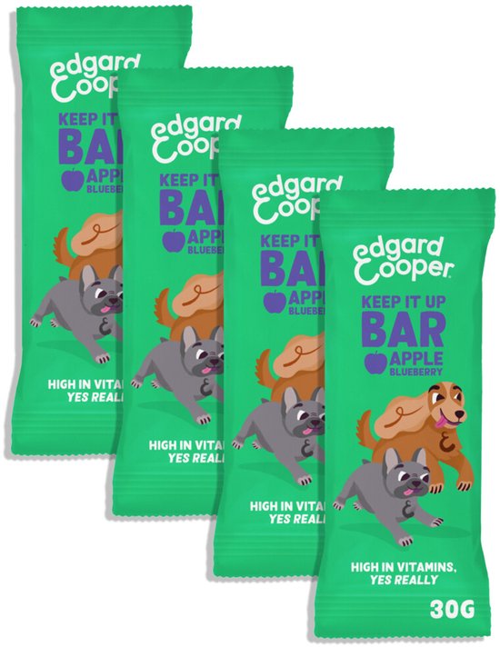 Edgard & Cooper 4x Hondensnack - Appel Keep It Up Bar (4 x 30g reep), Graanvrij, Eiwitrijk vers vlees, vol essentiële aminozuren voor gezonde binnenkant