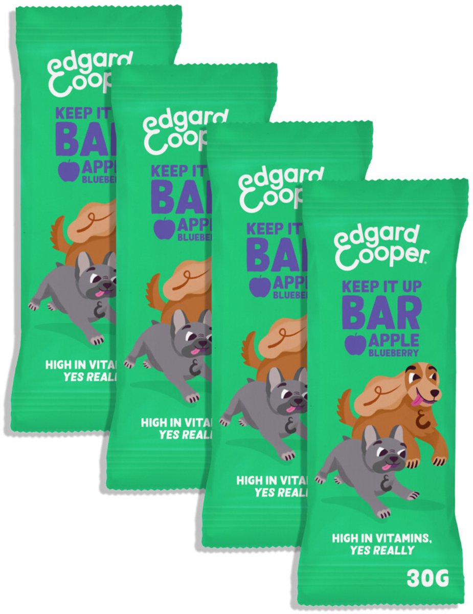 Edgard & Cooper 4x Hondensnack - Appel Keep It Up Bar (4 x 30g reep), Graanvrij, Eiwitrijk vers vlees, vol essentiële aminozuren voor gezonde binnenkant
