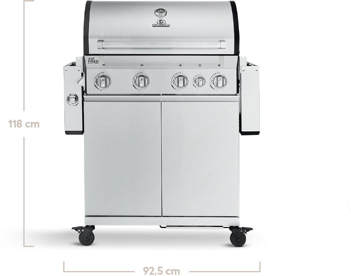 BURNHARD® 4 Branders gasbarbecue Big FRED Deluxe Series 3 incl. achterbrander, keramische 900°C infraroodbrander, zijkookplaat, gietijzeren grillrooster + uitklapbare zijtafels – foto 4