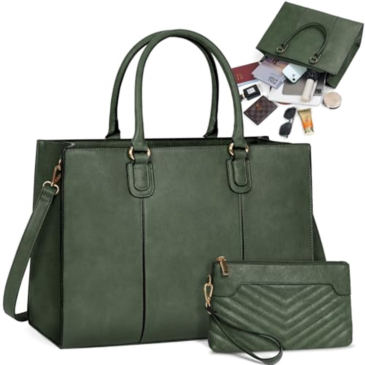 Grote Handtas voor Dames - 15,6 Inch Laptoptas, Shopper, Werktas met Clutch