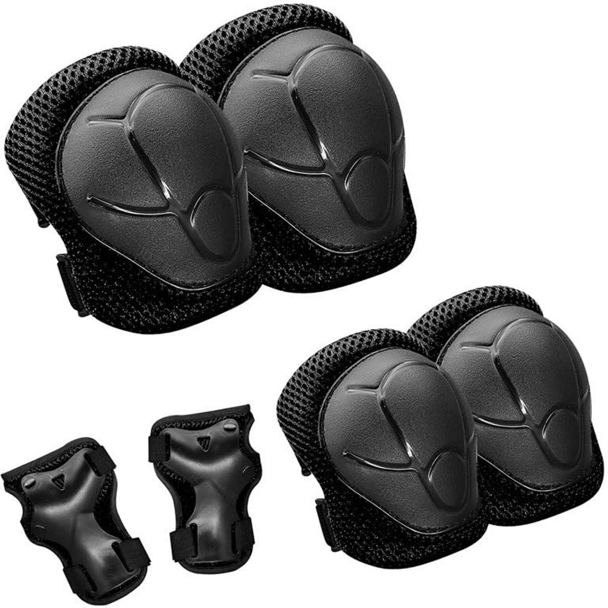 Kniebeschermers Voor Kinderen - 6 Delige Set Voor Inline Skates, Step, Fiets En Skateboard - Zwart, Geschikt Voor Leeftijd 3-7 Jaar