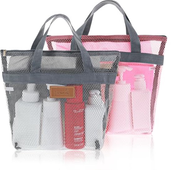 KASESSS Mesh douchetas, toilettas, badkamerorganizer, 3 zakken, sneldrogende reistoilettassen, draagbare mesh-douchetassen voor studentenkamers, sportschool, strand, camping, zwemmen, yoga en reizen