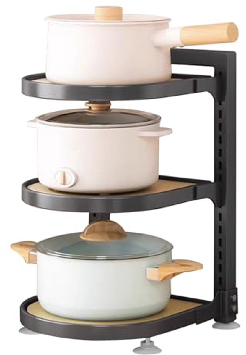 Pannenorganizer voor de keuken - Verstelbaar opbergrek met 3 verdiepingen