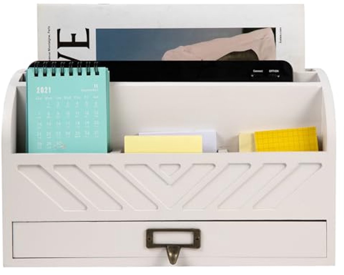 Houten Bureau Organizer met Lade en Handvat voor Kantoor Benodigdheden
