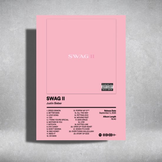 Justin Bieber - SWAG 2 - pochette d'album - poster métal - 30x40cm