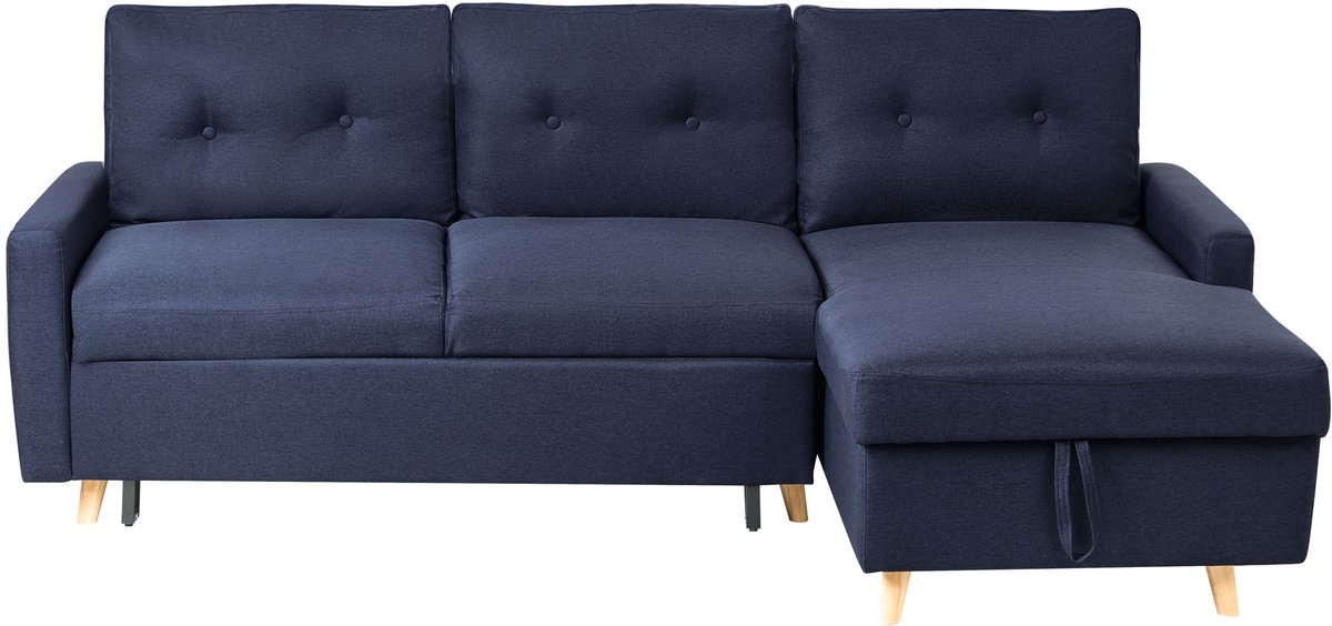 FLAKK - Hoekslaapbank - Marineblauw - Linkerzijde - 232 cm - Polyester
