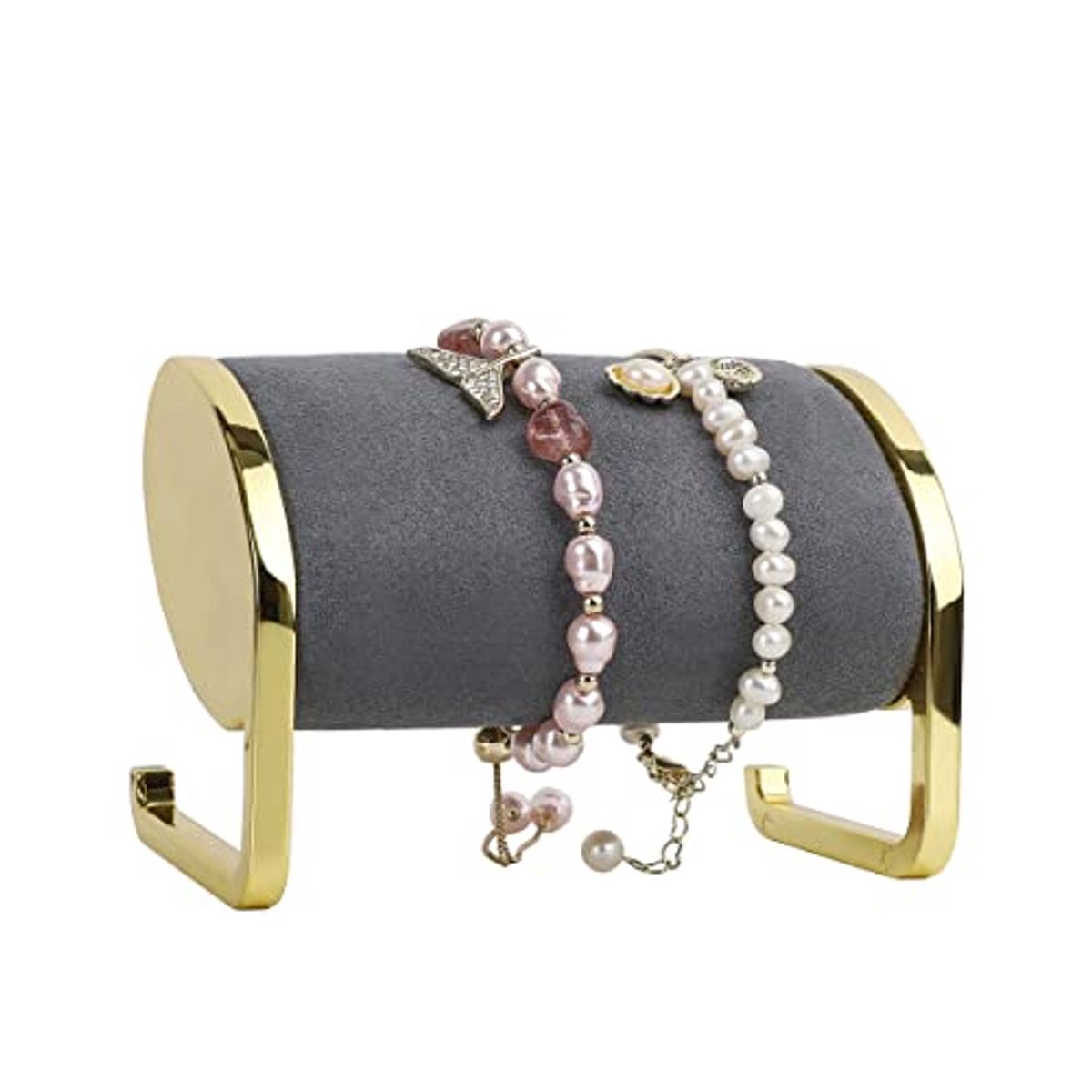 Gouden metalen armband display houder met fluwelen hoes voor sieraden en horloge
