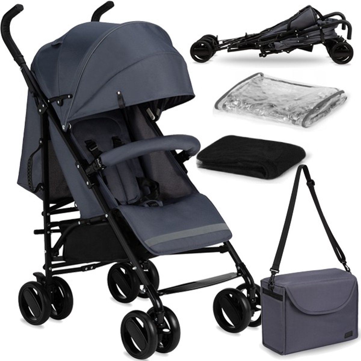 MoMi Akira - Buggy - compacte & lichtgewicht - Paraplu buggy - Grijs (geschikt van 6mnd - 15kg)