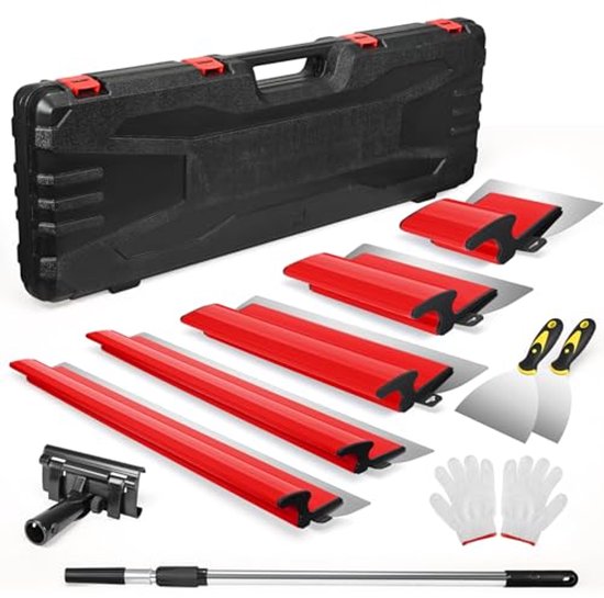 Spatel voor stucwerk, professionele stukset inclusief 3 schrapers (25 cm 40 cm 60 cm) en telescopische handgreep van 160 cm en adapter, multifunctionele plamuurset voor het gladmaken van muren en