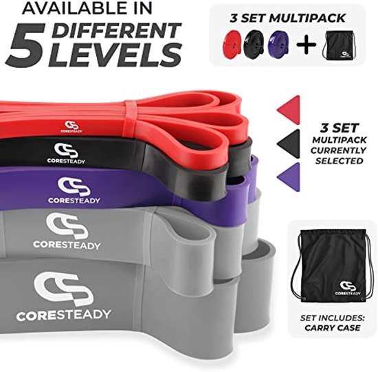 TAVIALO Weerstandsbanden Set – 5 Niveaus (Geel Tot Paars) + Expander – 100% Natuurlijk Latex – Voor Krachttraining, Yoga, CrossFit & Revalidatie – Incl. Draagtas