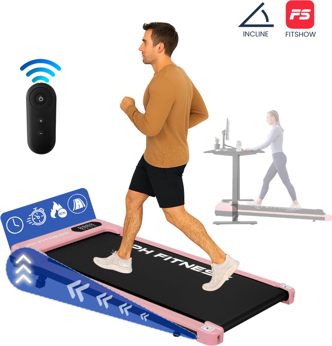 PH Fitness Loopband – 8 km/u – Incline & Handmatige Helling – Opvouwbaar / Inklapbaar – CR-B1S – Pink / Roze – Fitshow App – Walking Pad – Loopband voor Thuis – Loopband Fitness
