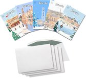 Inspra Studio – Luxe Kerstkaarten met Enveloppen – 5 Stuks – Utrecht Stad Wenskaarten – Artistieke Illustraties van Nederlandse Steden