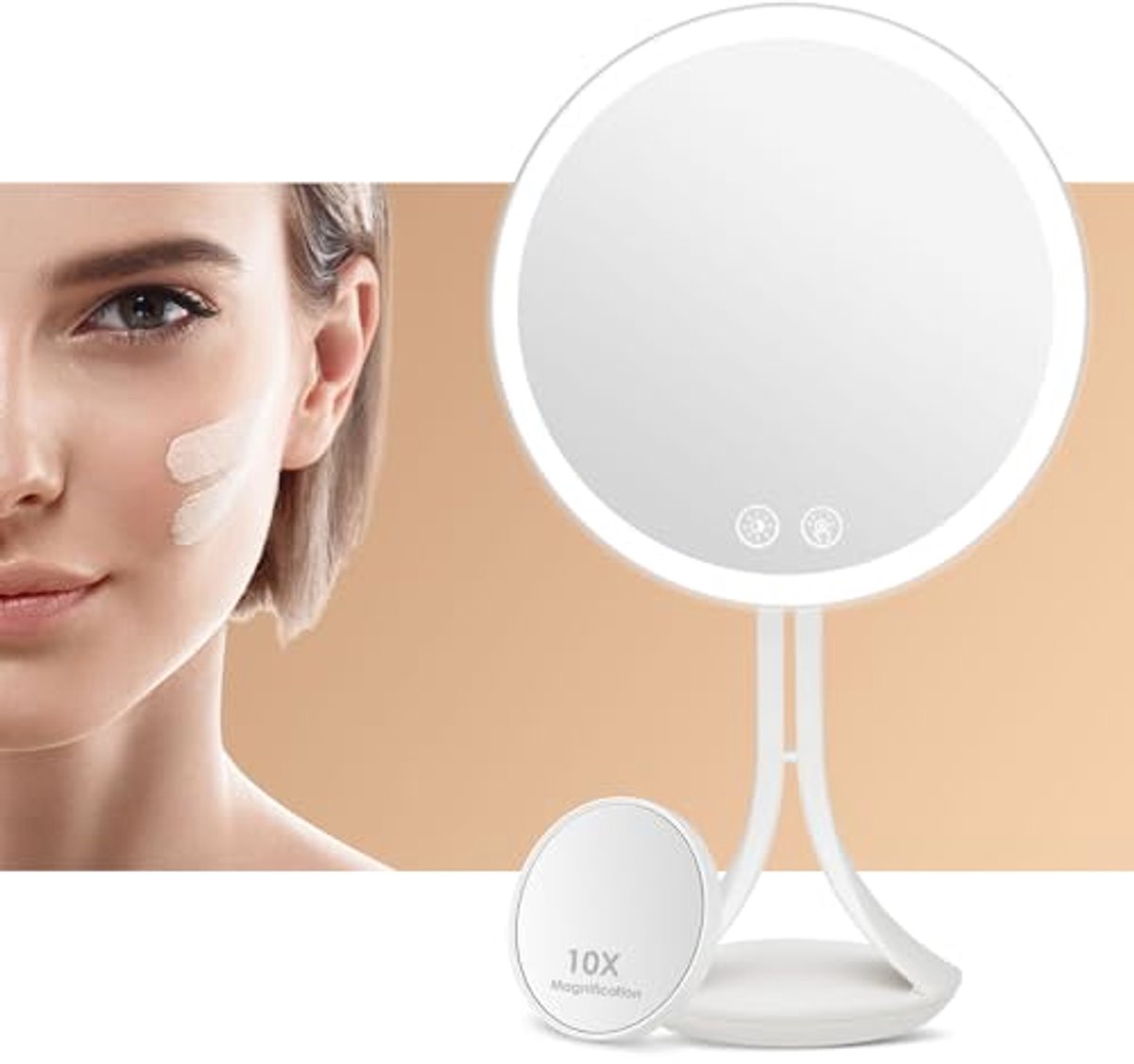 Make-upspiegel met 3 Lichtkleuren en Touchscreen - Oplaadbare Tafelspiegel voor Make-up en Gezichtsverzorging