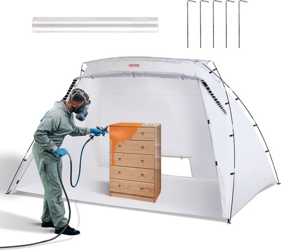 VEVOR Grote Verfcabine Verftent - Draagbare Spuitbescherming Met Ingebouwde Vloer & Wegwerpfolie & Ontluchter - 305 X 213 X 183 Cm - voor Doe-Het-Spuiten, Hobbyverfcabine Gereedschap Schilderstation - Wit