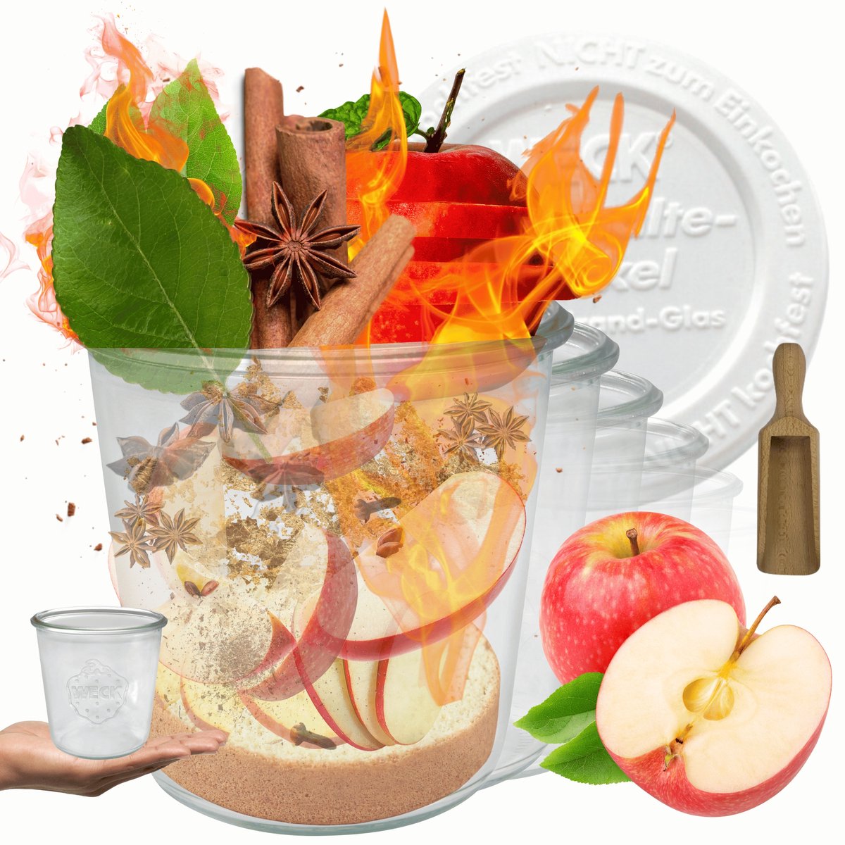 Weck Potten 580ml met Kunststof Deksel & Maatbeker - 6 Stuks