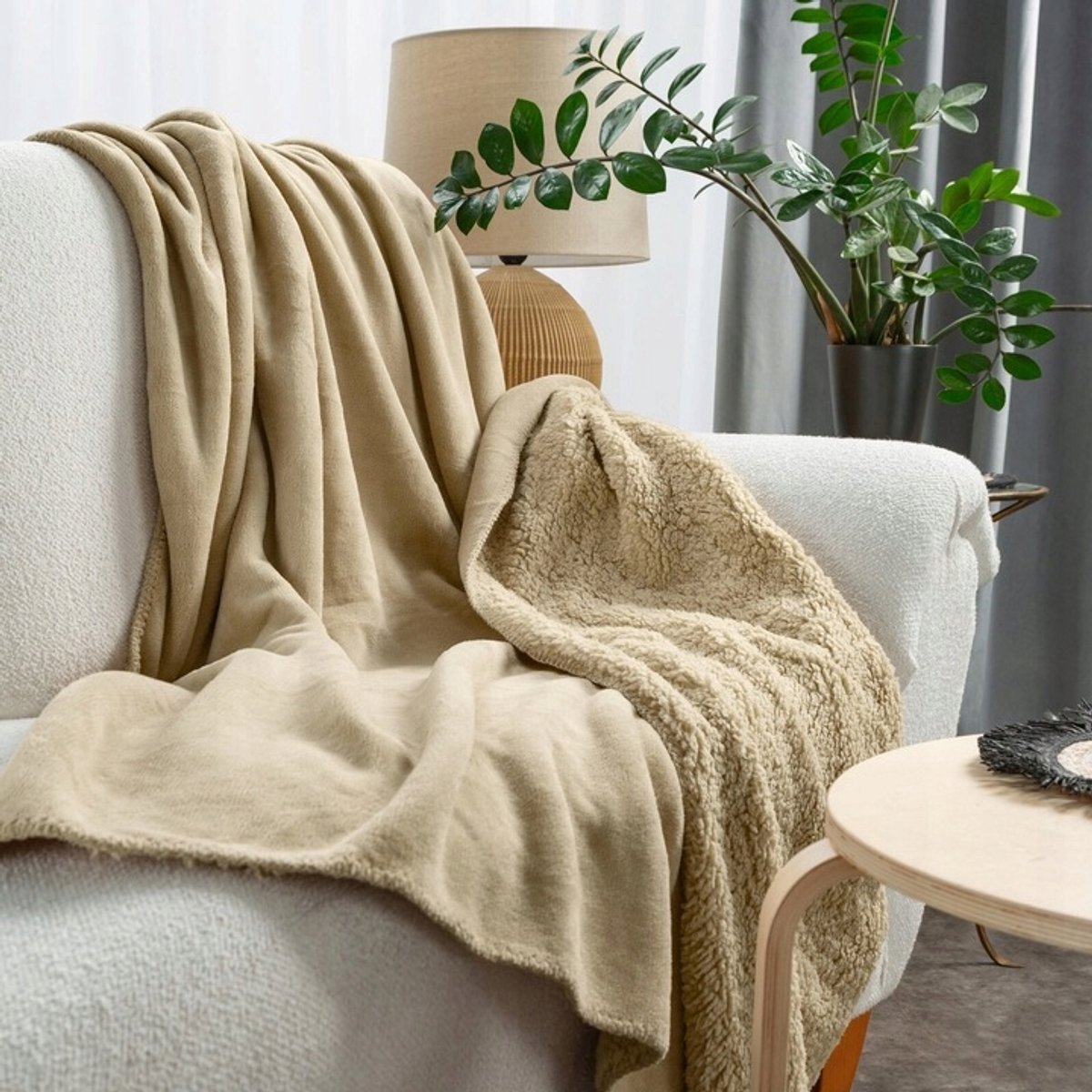 Zachte Dubbelzijdige Tedy Plaid 200x220 cm - Licht Beige