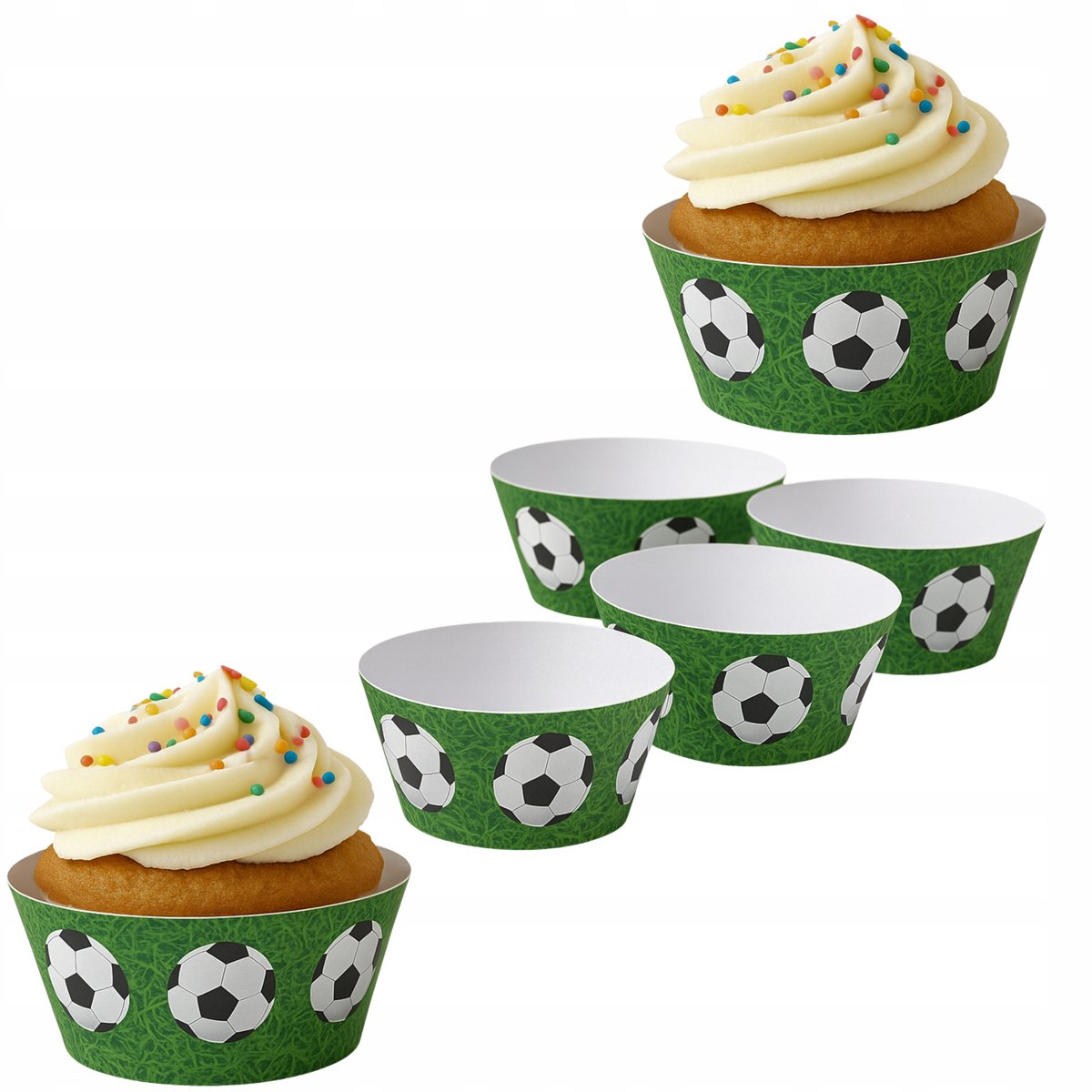 Voetbal Muffinvormpjes - 6 stuks, Groen Gras & Bal Thema
