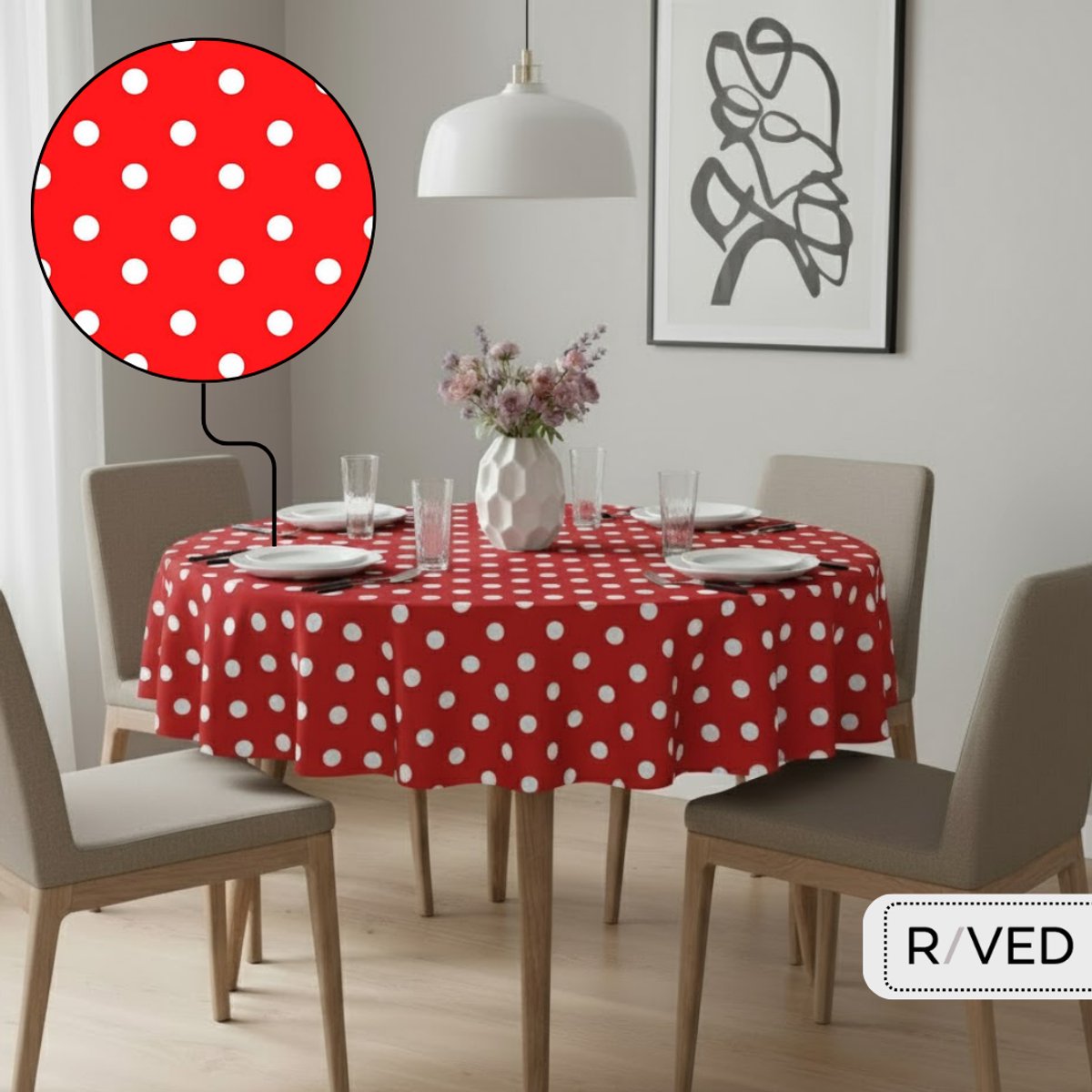 Raved Rond Tafelzeil - 160 cm ø - Stippen Rood - PVC - Afwasbaar