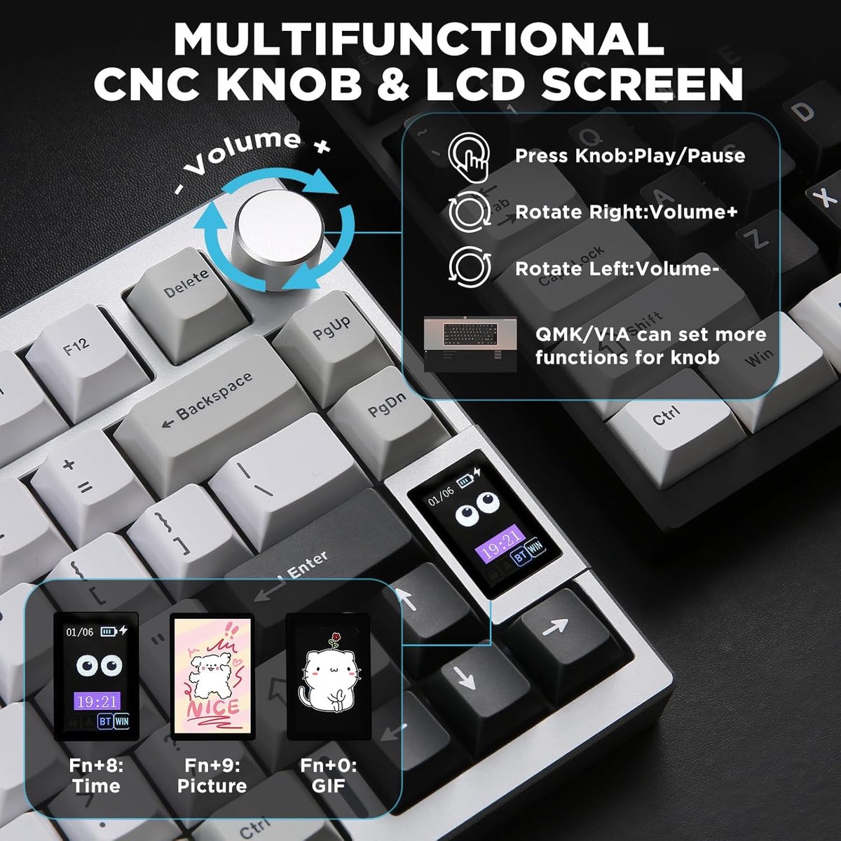 Yunzii AL80 - Zilver - Aluminium Mechanisch Draadloos Toetsenbord - 75% - Qwerty - Gaming Keyboard - RGB Lichten - Cacao Cream V2 Switch thumbnail 4