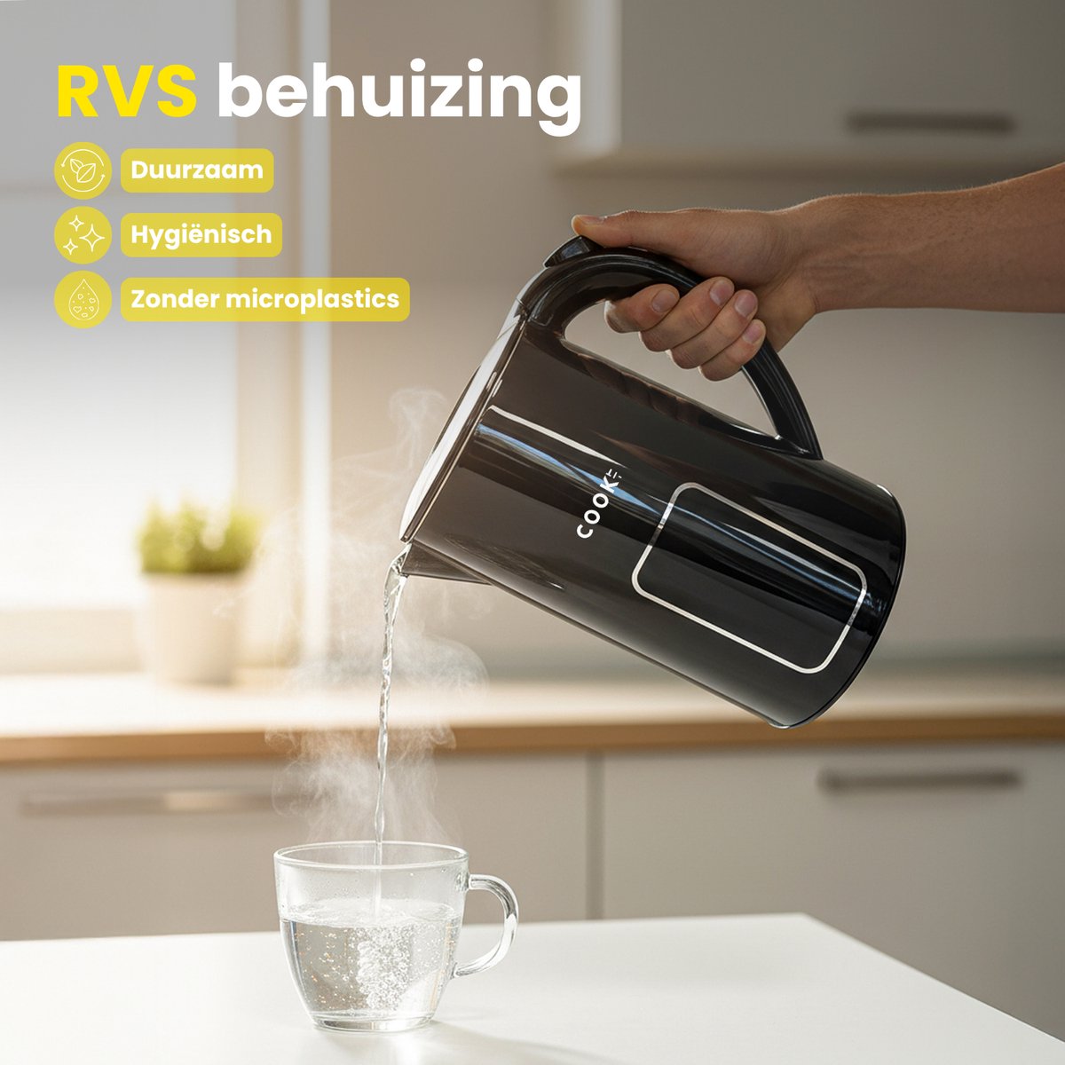 COOK-IT Waterkoker - LED Touchscreen - Instelbare Temperatuurregeling - Waterkokers - 1.7L - Elektrisch - Cool Touch — afbeelding 5