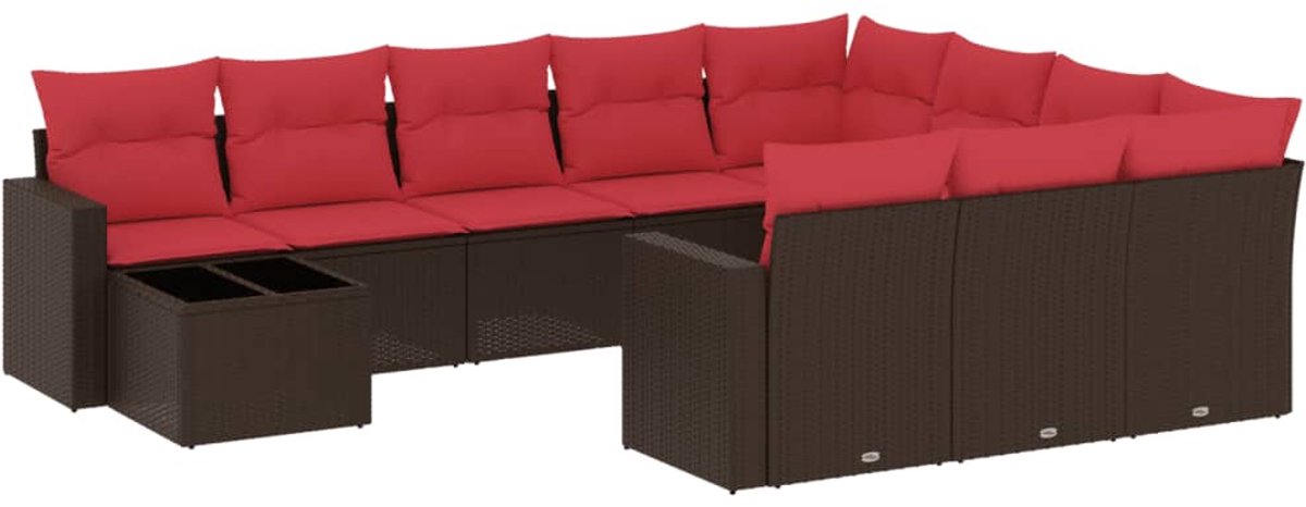 vidaXL - 11-delige - tuinbankset - met - kussens, - bruin - polyrotan