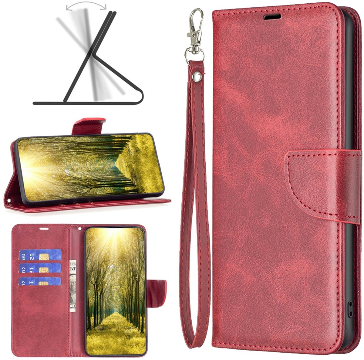 MobyDefend Hoesje - Geschikt voor Xiaomi 15T Pro - Wallet Book Case Met Koord - Rood
