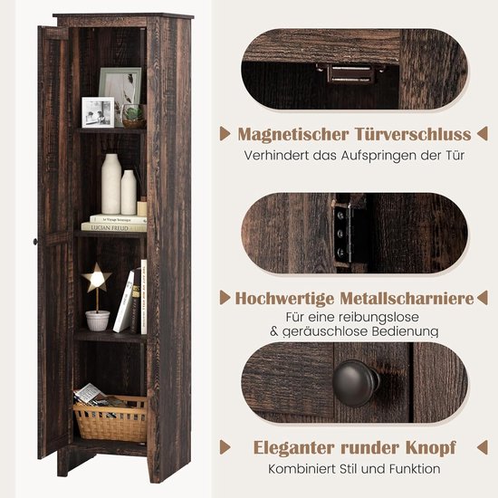 SogesHome Badezimmerschrank Nischenschrank mit Schublade 2 Ablagen Schiebetür mit Rollen Freistehend Toilettenpapierhalter Badregal, 14 x 50 x 58 cm