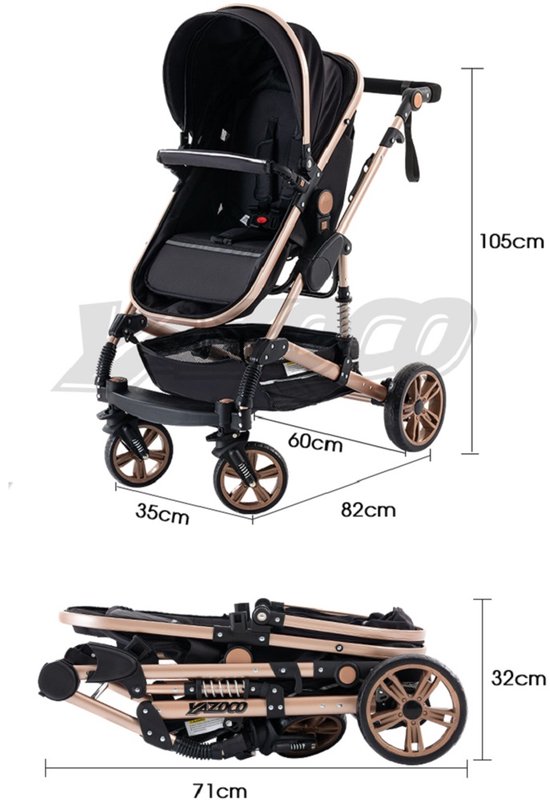 Premium 3-in-1 Kinderwagen - Draagbaar, Opvouwbaar, met Vering - Aluminium Frame - Inclusief Autostoel - Kwalitatieve Buggy voor Pasgeboren Baby - Luxe Multifunctionele Combi Kinderwagen - Khaki / Zwart van Hauck — afbeelding 3