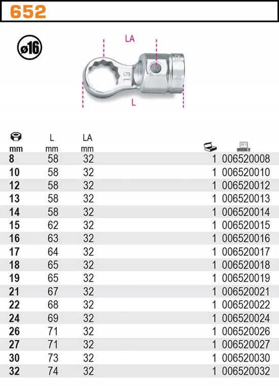 Beta 652/8 Koppeling met ringsleutel voor 16mm aandrijfassen, 8mm | bol