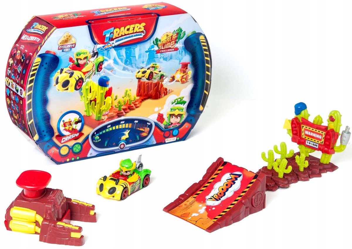 T-Racers Eagle Jump Set: racebaan, voertuig en figuur