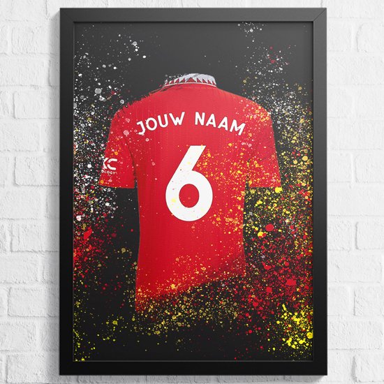 Affiche de Voetbal Manchester United - Personnalisée avec votre naam - Affiche maillot de Voetbal - Format A2+ 43,2 x 61 cm - Un cadeau football unique