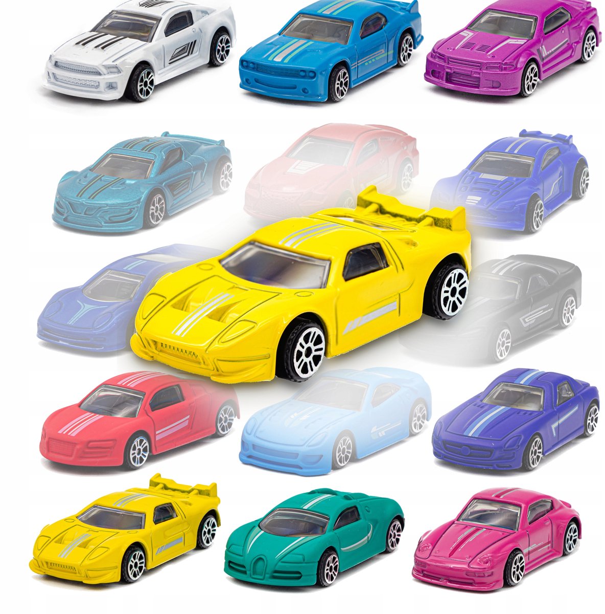 16 metalen Resoraki Auto's-set - Sportauto-miniaturen, 7 cm