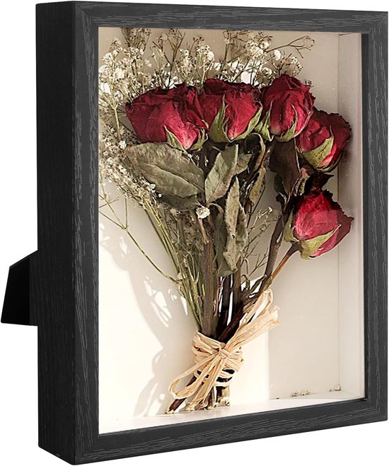 Cadre photo 3D, 15 x 20 cm, cadre en bois profond à remplir d'objets, boîte profonde avec panneau acrylique, fixation murale ou de bureau, cadeaux pour la famille (grain de bois noir, 2 pièces)