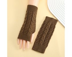 1 stuk vingerloze winterhandschoenen voor heren en dames, gebreide warme armmouwen met duimgaten, zachte pols handschoenen, korte gedraaide handschoenen, wollen halve vinger open, warme en koudebestendige polsbeschermers, arm mouwen,Kaki