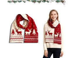 sjaal- sjaal dames- sjaaltjes dames- Kerstcadeaus voor vrouwen - Sjaal voor vrouwen - Warme gebreide sjaal - Kerst rendier sjaal - Leuke halssjaal - Winterkerst - Vakantie - Verjaardagscadeau - Nekondersteuning - Warme sjaal - Rood (160*20cm)