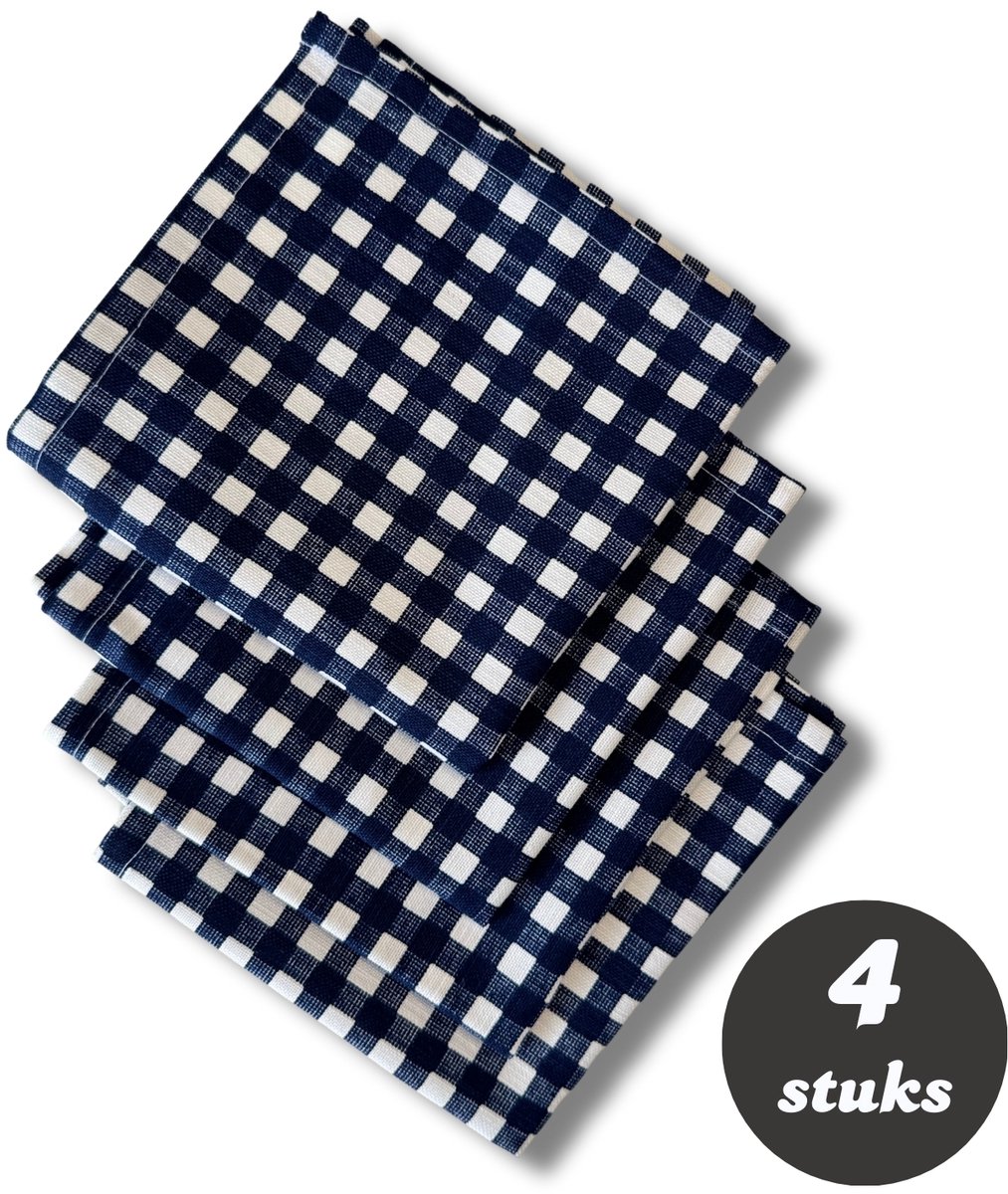 Tavas Servetten - 30 x 30 cm - Set van 4 stuks - Donkerblauw Geruit - Katoen - Tafeldecoratie