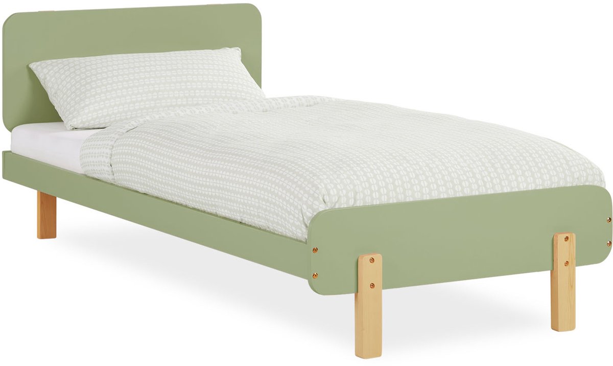 Homestyle4u Kinderbed - 90x200 cm - Houten bed - Eenpersoonsbed - met lattenbodem - Groen Wit